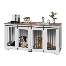 VEVOR 72" Dog Crate Furniture for 2 Dogs, Double Dog Crate Furniture with Double Sliding Doors, Large Dog Crate TV Stand with Removable Tray