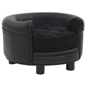 Dog Sofa Black Faux leather, plush, solid fir wood