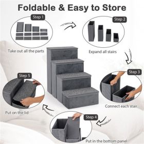 4-Step Dog Stairs with Storage - MDF Build (200 kg Capacity), Dutch Velvet Comfort, 15"x6.5" Steps + 6" Step Height