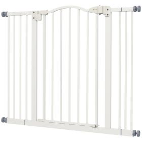 Extra Tall Dog Gate with Door, Pressure Fit, Auto Close, Double Locking for Doorways Hallways Stairs, 29"-39", White