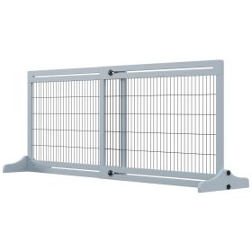 41"-72" Wooden Freestanding Pet Gate with Support Feet, for Small Medium Dogs, Grey-Blue